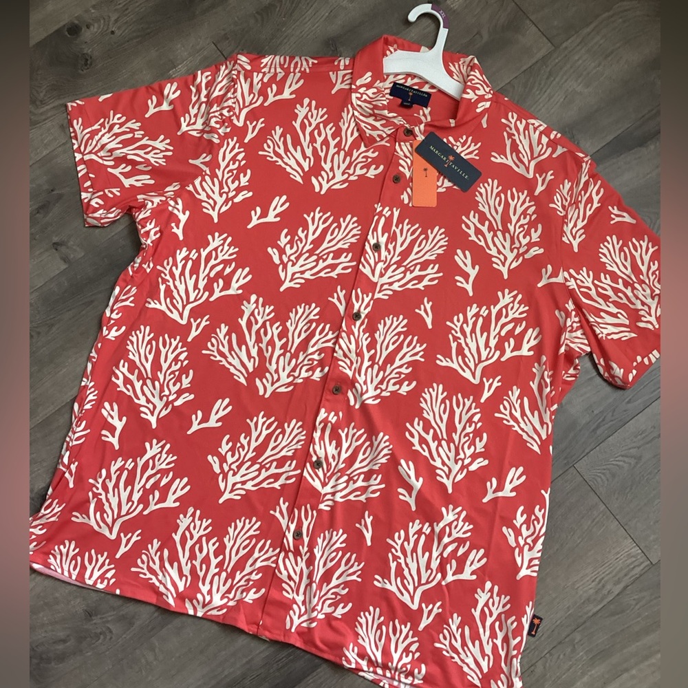 Margaritaville Men’s XXL Button Down Short Sleeve Shirt Coral NWT